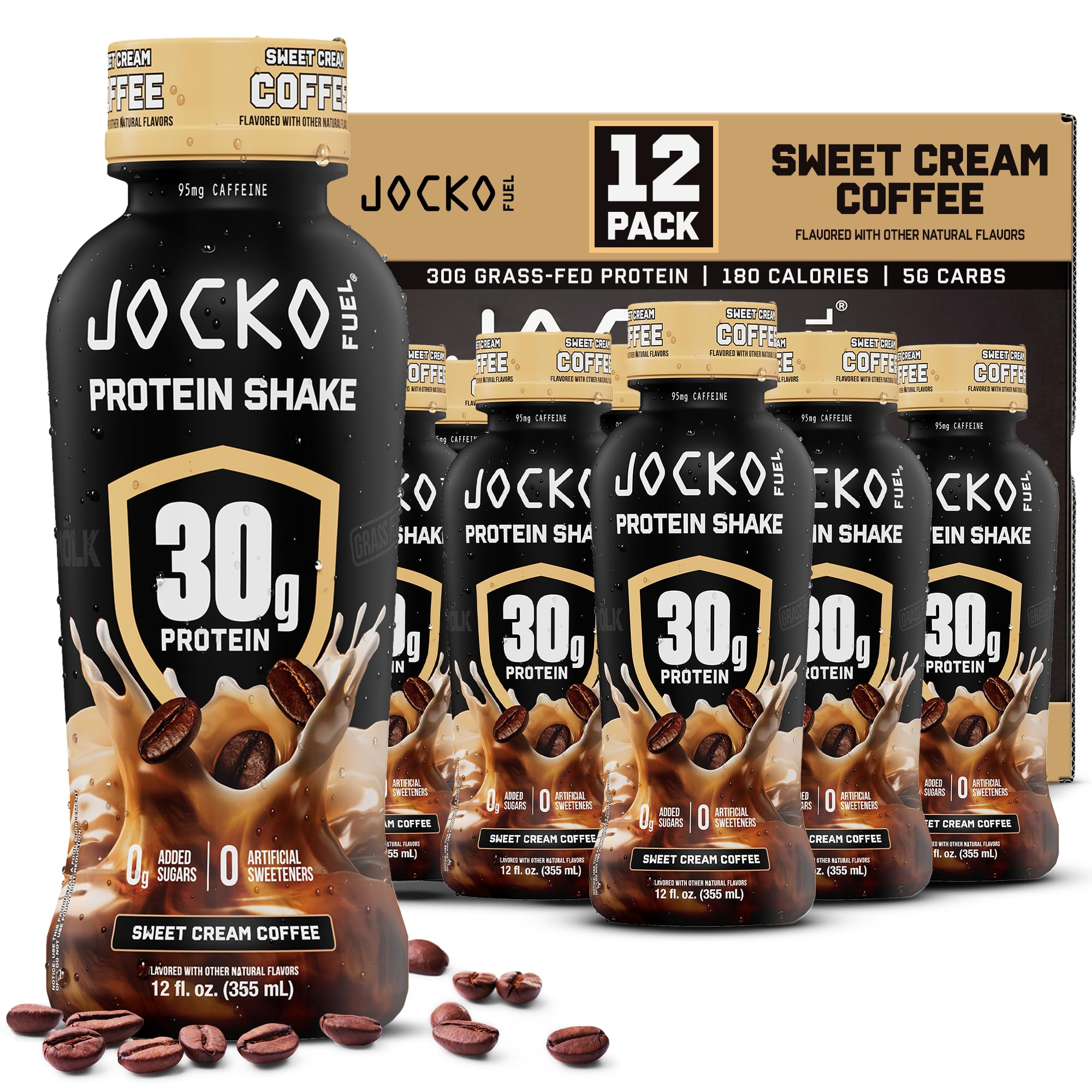 Jocko Fuel Mölk frente del envase mostrando 30 g de proteína y sabor Sweet Cream Coffee