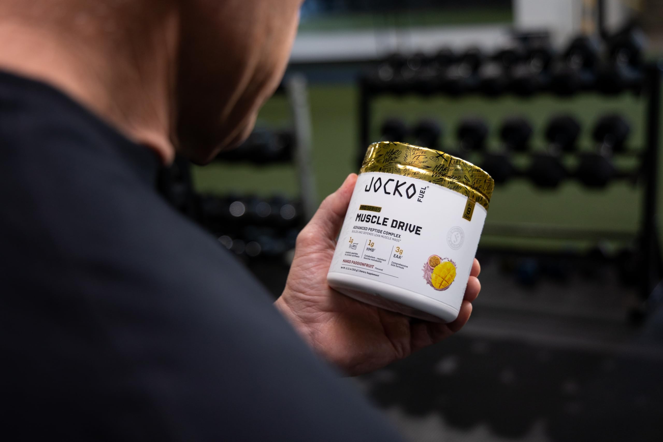 Jocko Fuel cuchara medidora con porción, indica dosificación clara y conveniencia diaria
