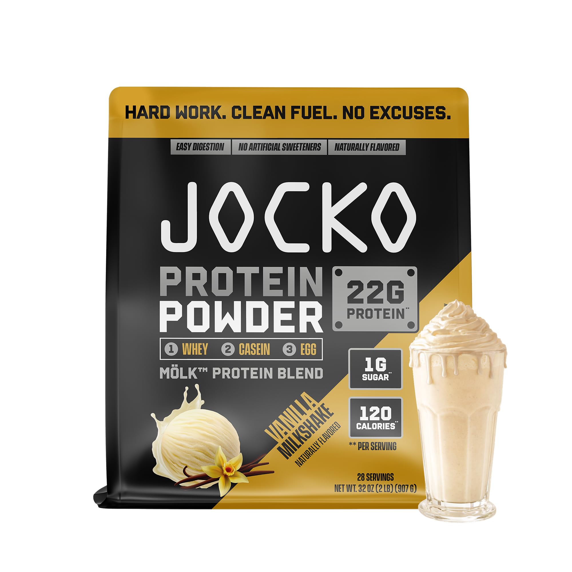 Jocko Fuel bote frontal mostrando diseño y sabor Vainilla Milkshake, estabilidad del producto