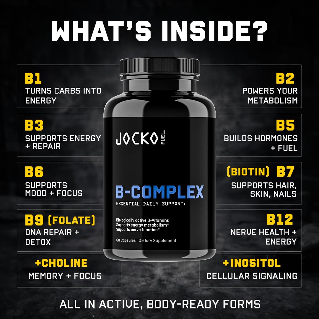 Jocko Vitamin B Complex en ambiente de estilo de vida activo demostrando conveniencia