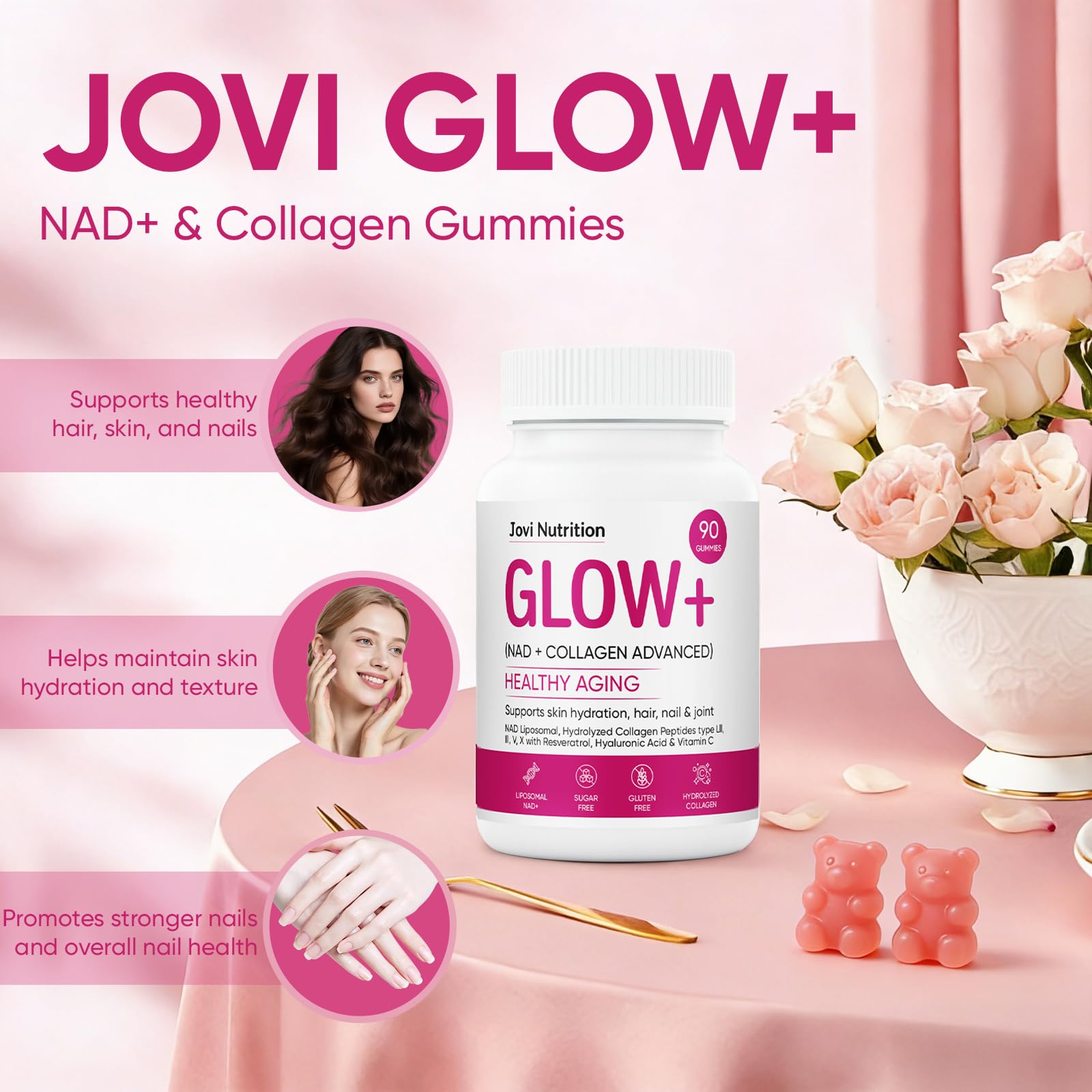 JOVI NUTRITION primer plano de textura de gomitas con aspecto apetecible