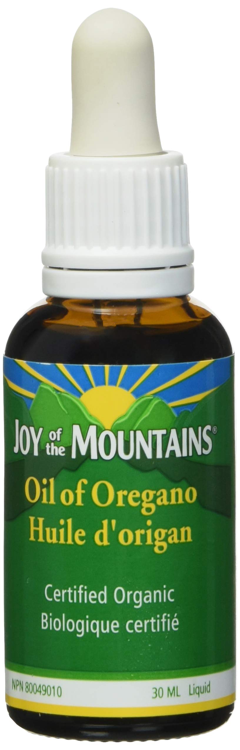 Joy of the Mountains frasco frontal mostrando etiqueta y beneficio de pureza orgánica