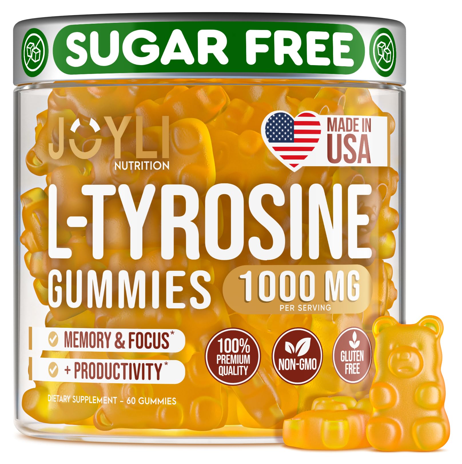 JOYLI Nutrition frasco frontal mostrando gominolas veganas y etiqueta clara