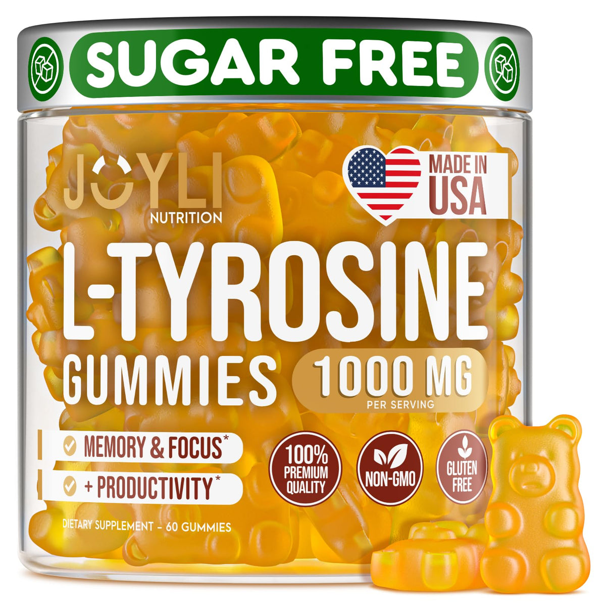JOYLI Nutrition frasco frontal mostrando gominolas veganas y etiqueta clara