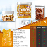 JOYLI Nutrition gominolas junto a portátil en escritorio para enfoque laboral