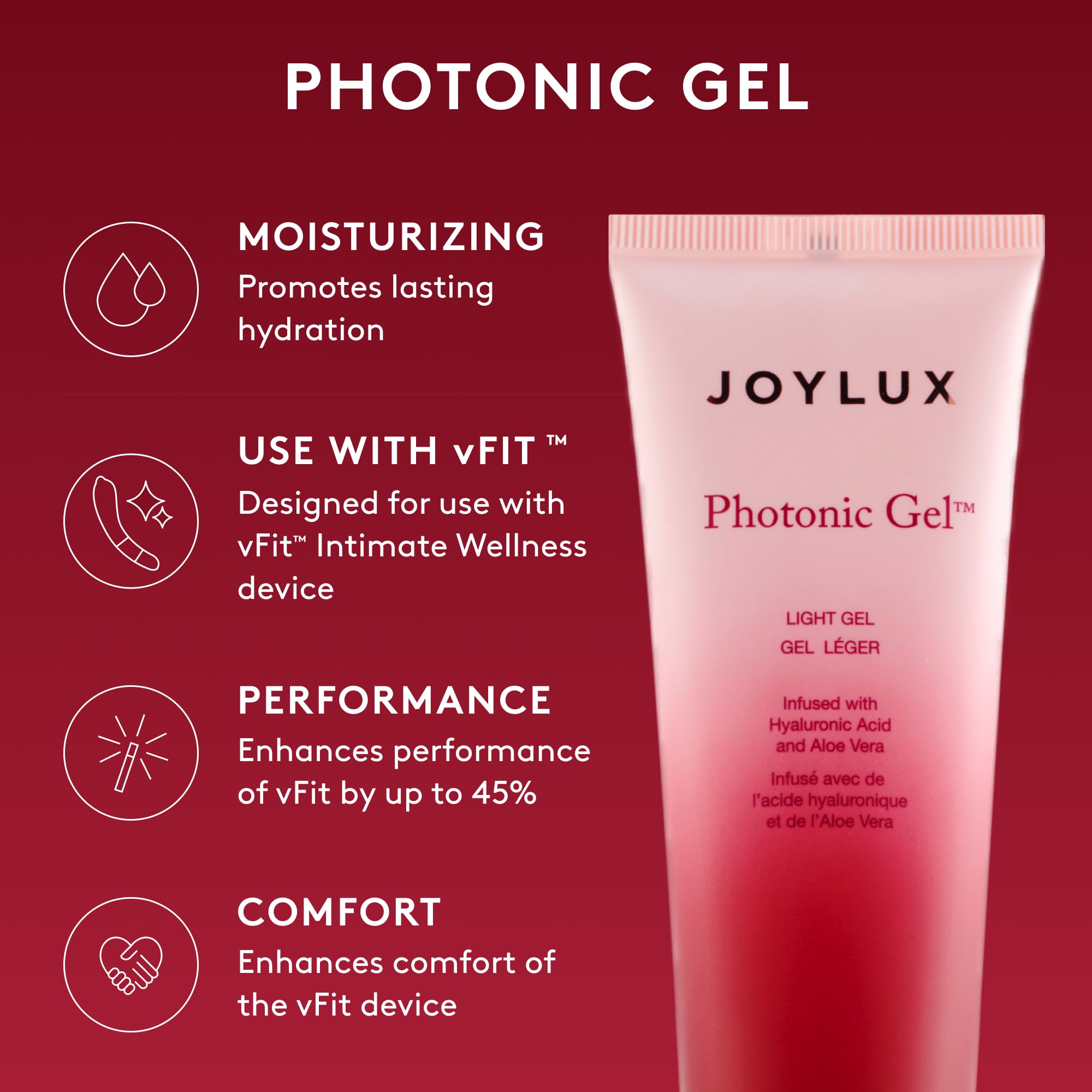 Joylux Photonic Gel textura sedosa en primer plano hidratación visible