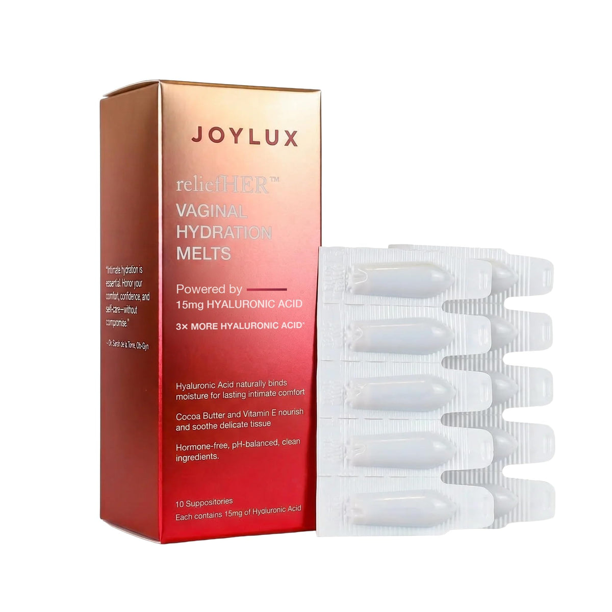Joylux relieveHER frente del empaque muestra claridad y confianza