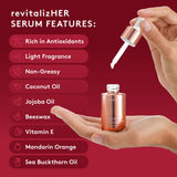 Joylux revitalizHER gota de textura ligera destacando absorción rápida y tacto no graso