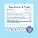 JoySpring frasco junto a fruta saúco, evidencia del sabor natural elderberry