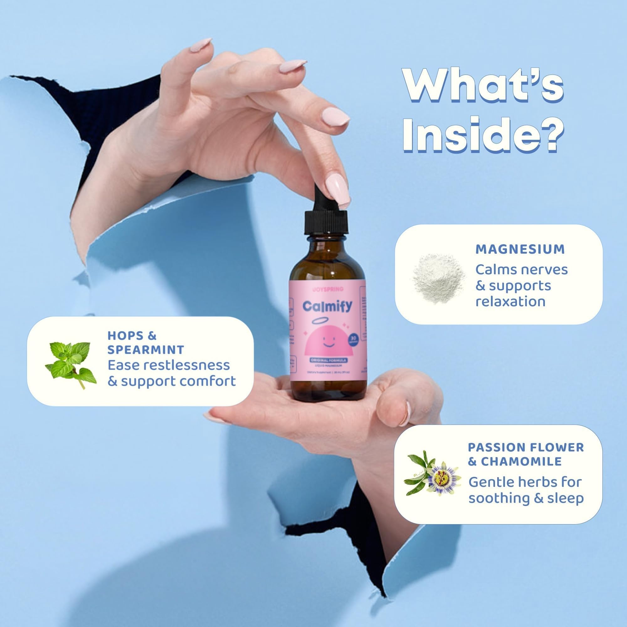 JoySpring etiqueta nutricional visible con ingredientes clave