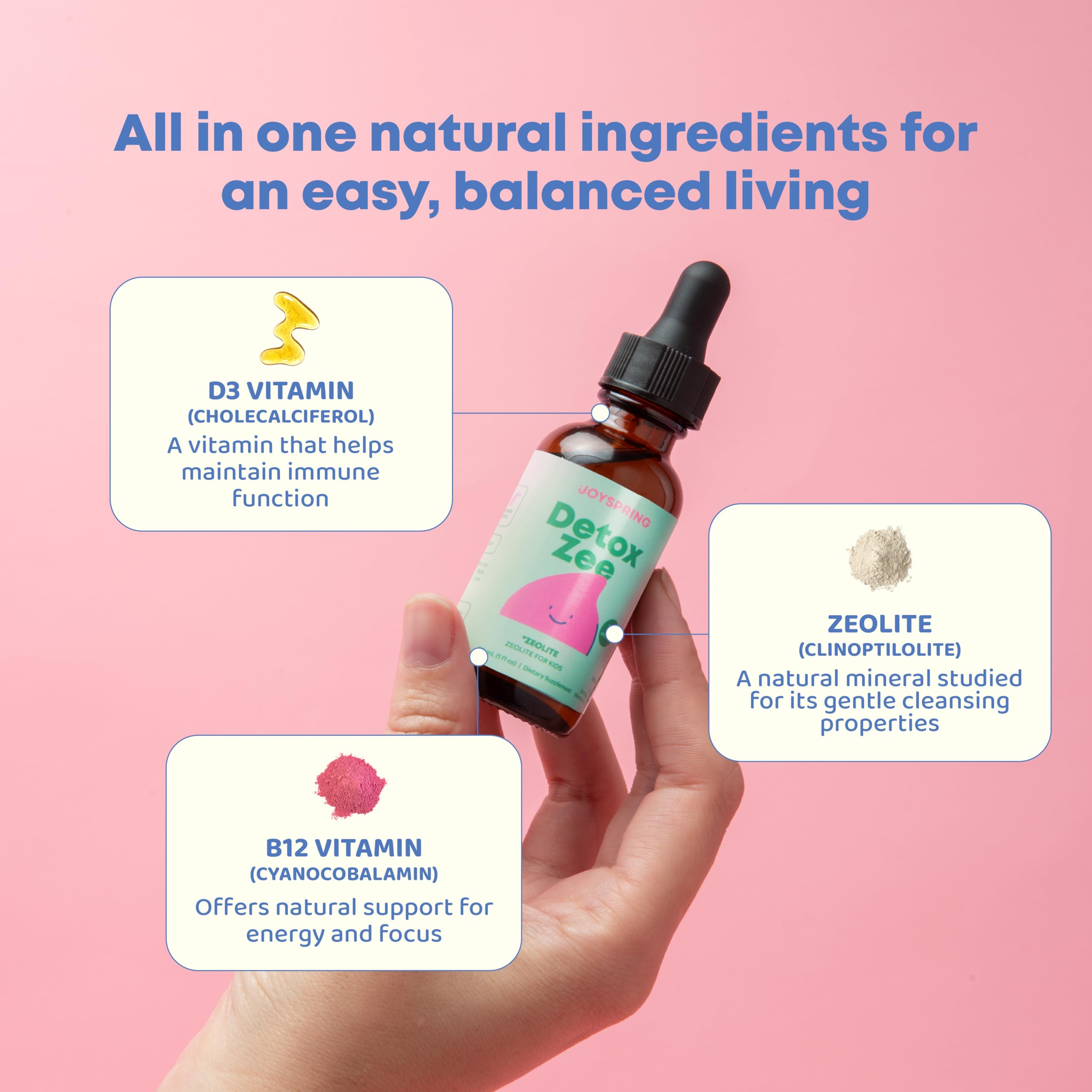 JoySpring DetoxZee comparación de tamaño, frasco compacto para viajes