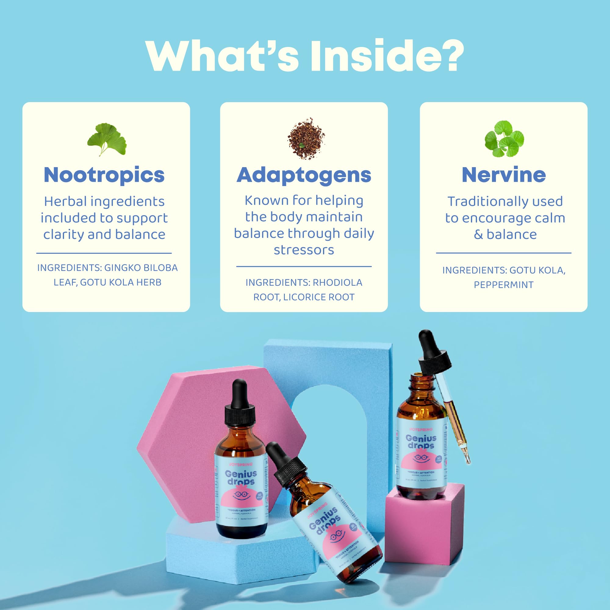 JoySpring etiqueta con ingredientes orgánicos visibles y confianza
