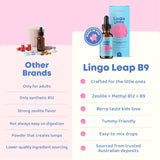 JoySpring LingoLeap etiqueta con lista de ingredientes y detalles utilitarios
