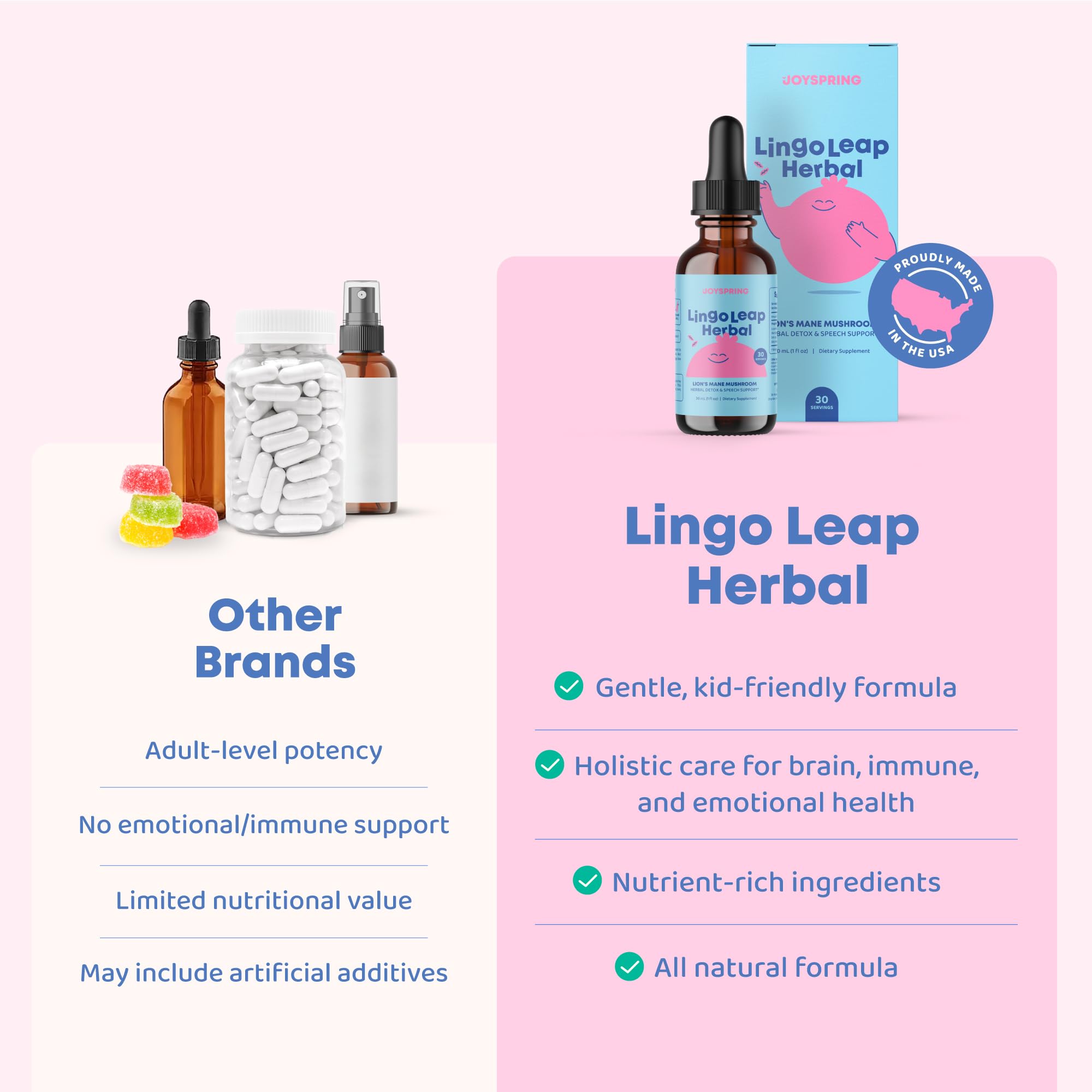JoySpring etiqueta de ingredientes legible, transparencia y seguridad