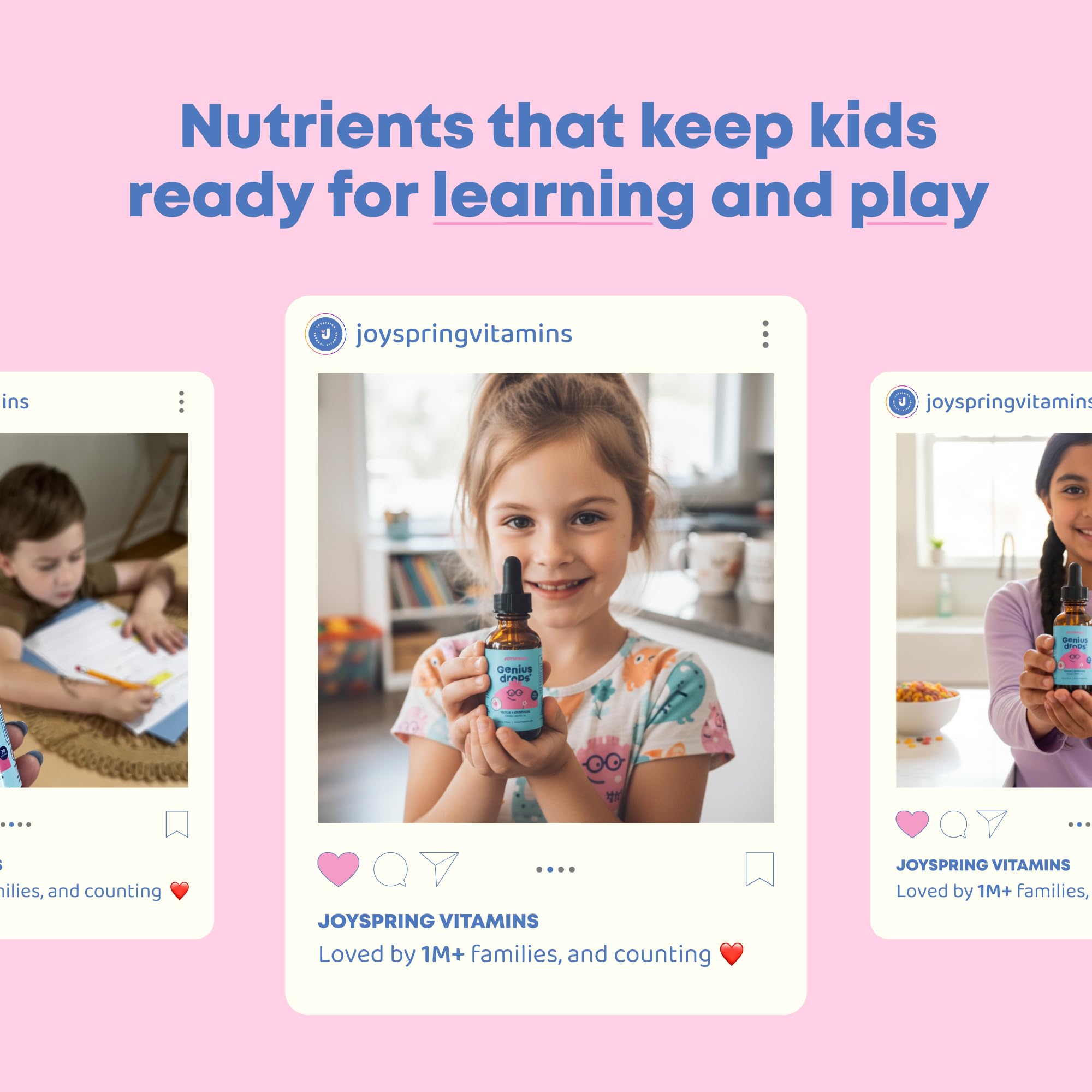 JoySpring niños tomando gotas en casa con aceptación y sabor agradable