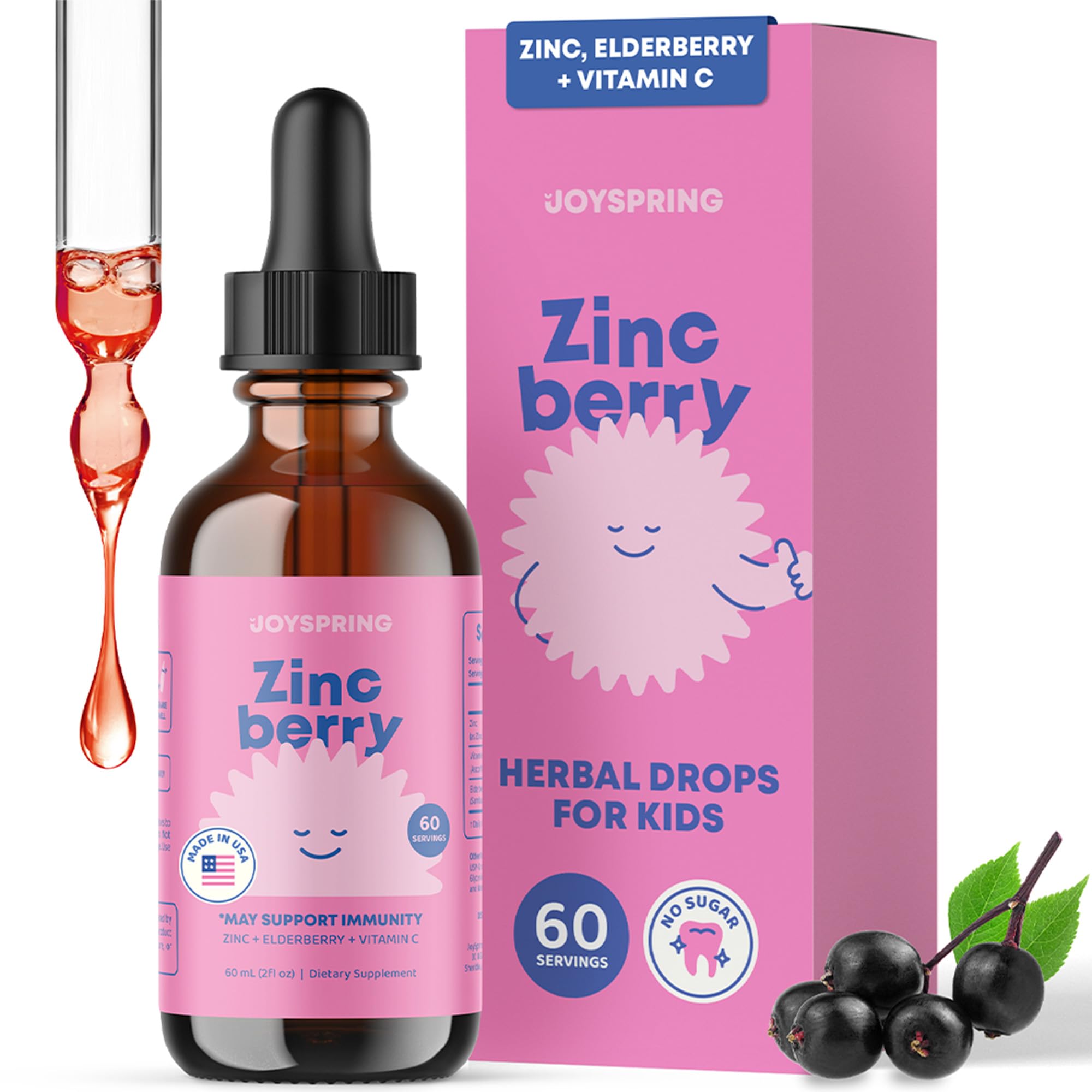 JoySpring frasco ZincBerry frente mostrando etiqueta clara y beneficios