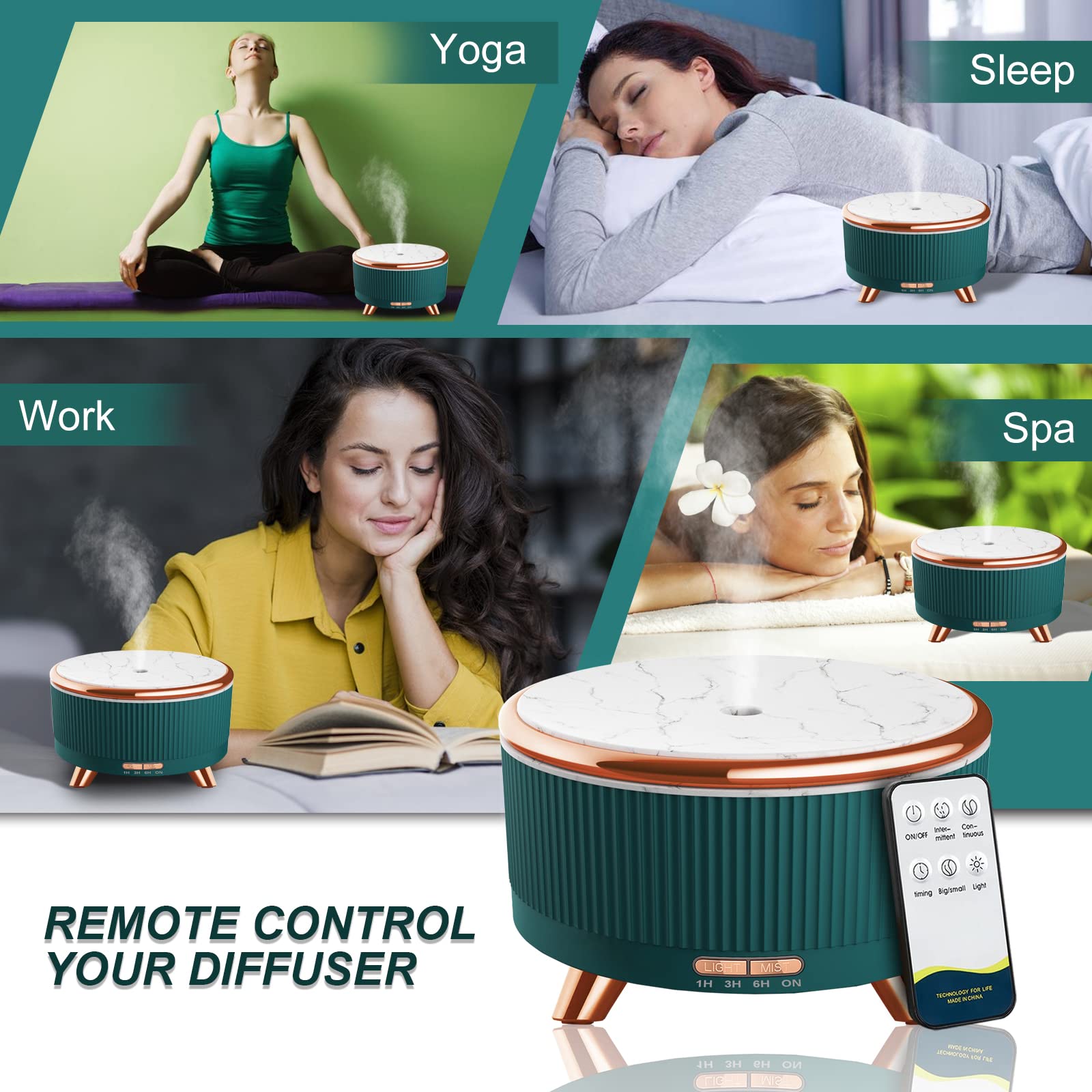 Jpord difusor en dormitorio emitiendo niebla silenciosa para dormir