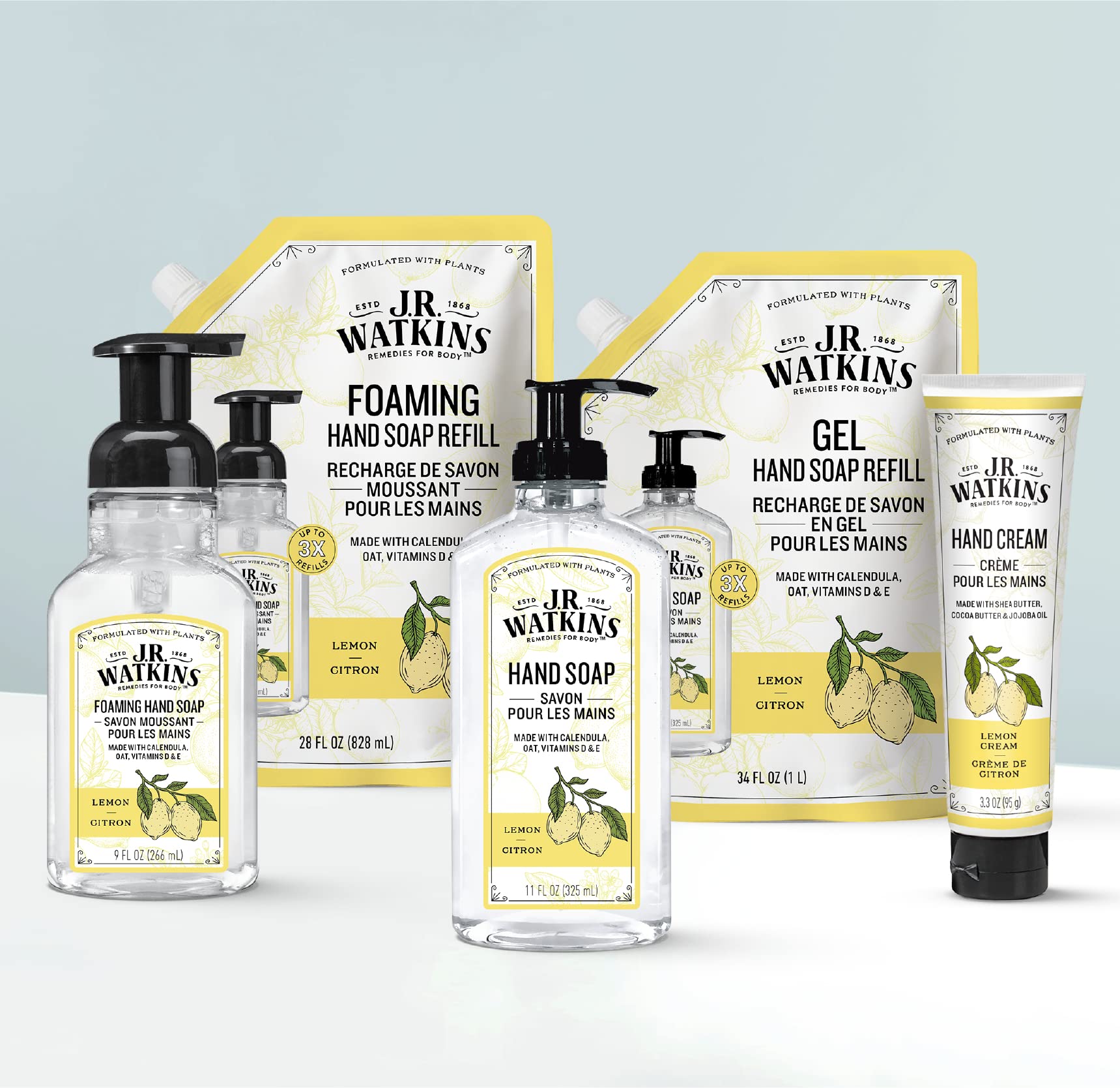 J.R. Watkins dispensador en uso limpiando manos con aroma fresco a limón