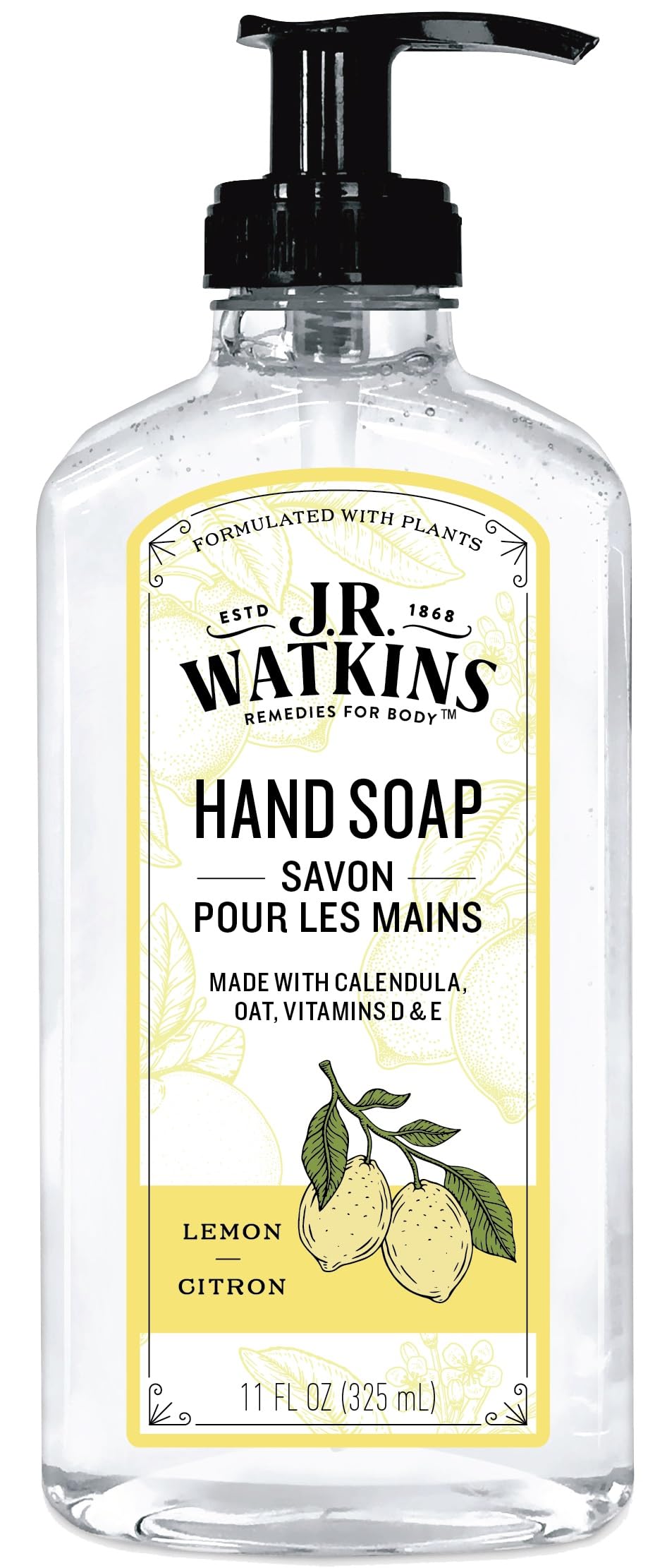 J.R. Watkins envase frontal claro con aroma limón muestra confianza y limpieza