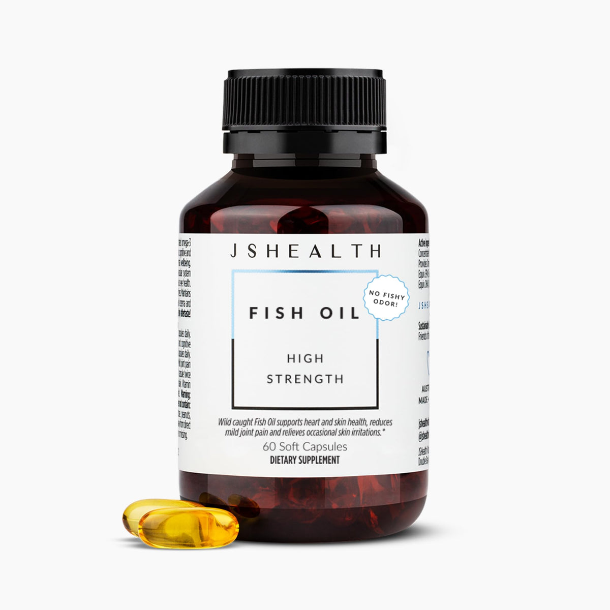 JSHealth frasco delante mostrando etiqueta y ventajas