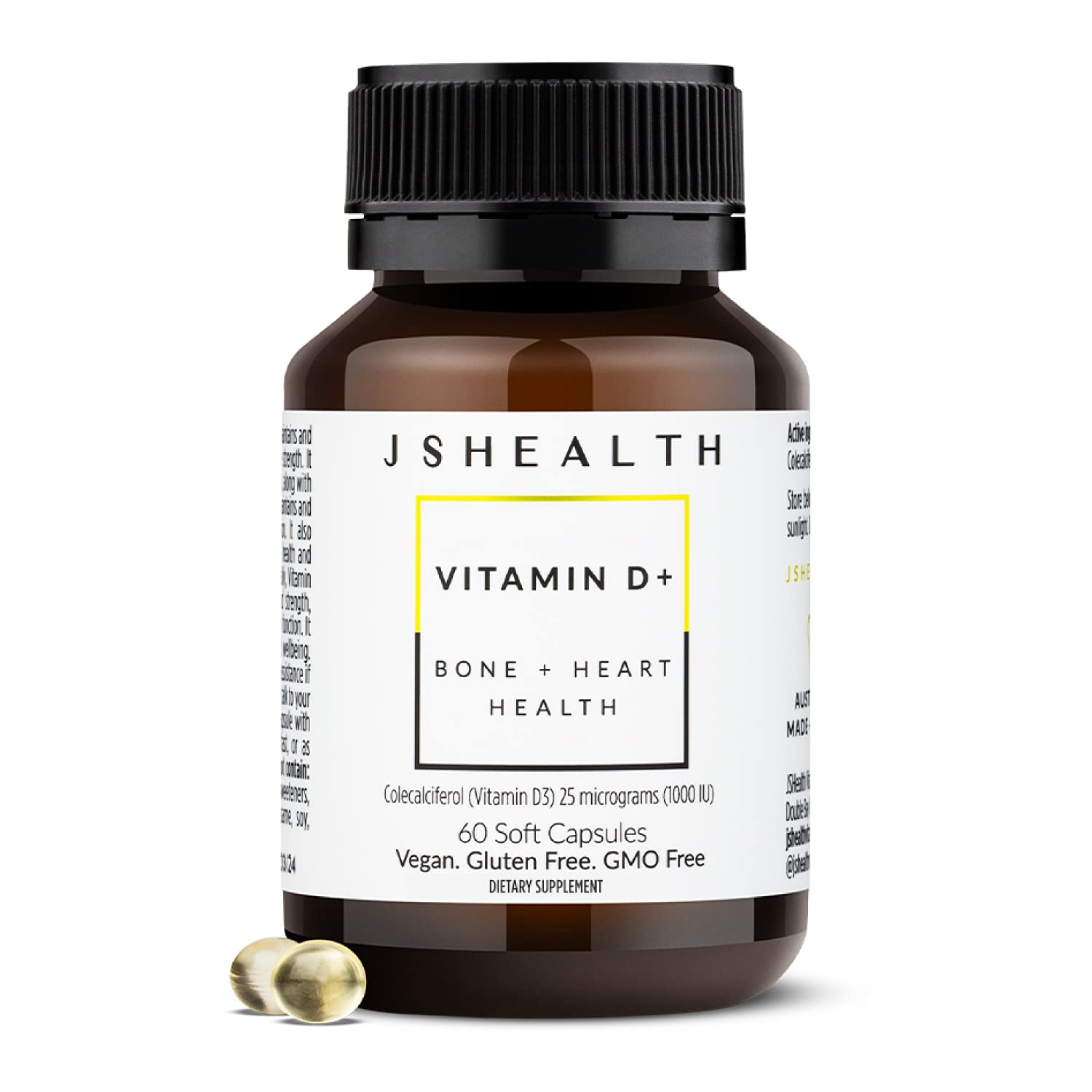 JSHealth frasco frontal del suplemento D3 vegano mostrando envase y cantidad