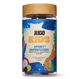 JUGO frasco frontal mostrando etiqueta clara y beneficios para familias