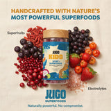 JUGO gomita partida que revela textura interior y fácil masticación