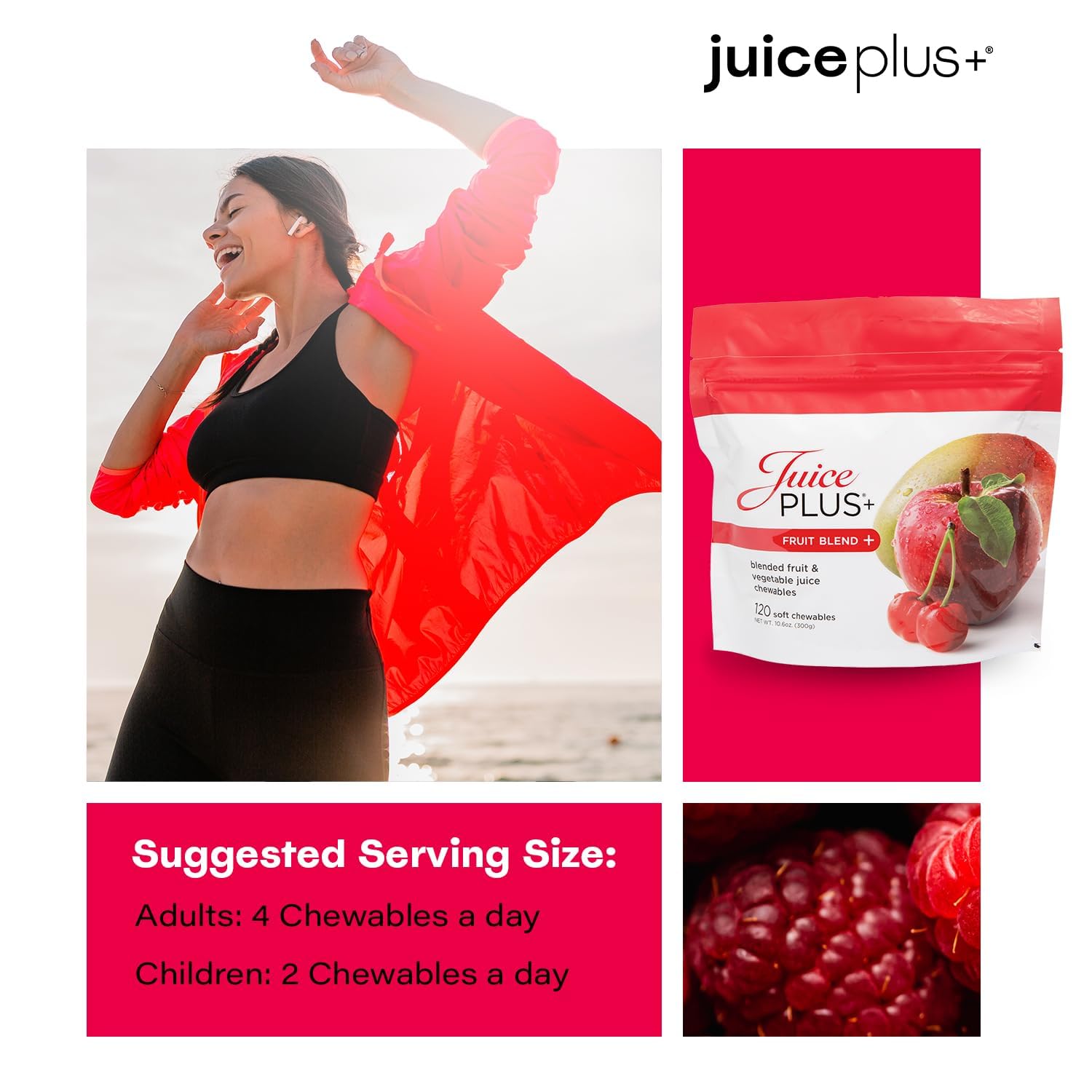Juice Plus+ familia disfrutando las gominolas y conveniencia diaria