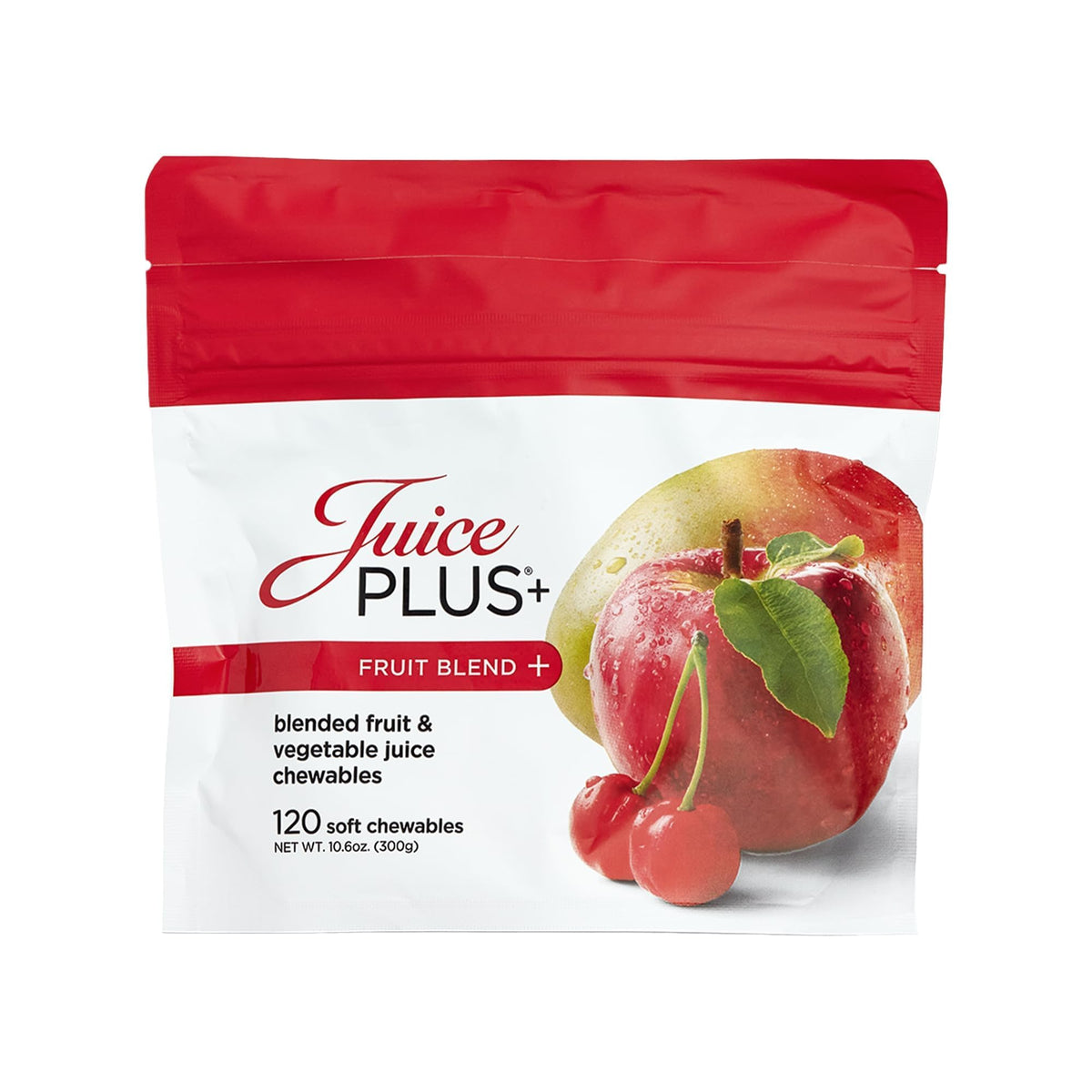 Juice Plus+ envase frontal mostrando 120 gominolas y datos principales