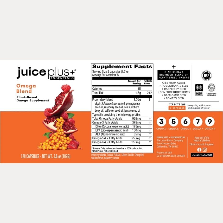 Juice Plus+ comparación de tamaño del frasco junto a mano para referencia de porciones
