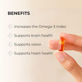 Juice Plus+ aceite vegetal translúcido destacando origen de algas y semillas saludables
