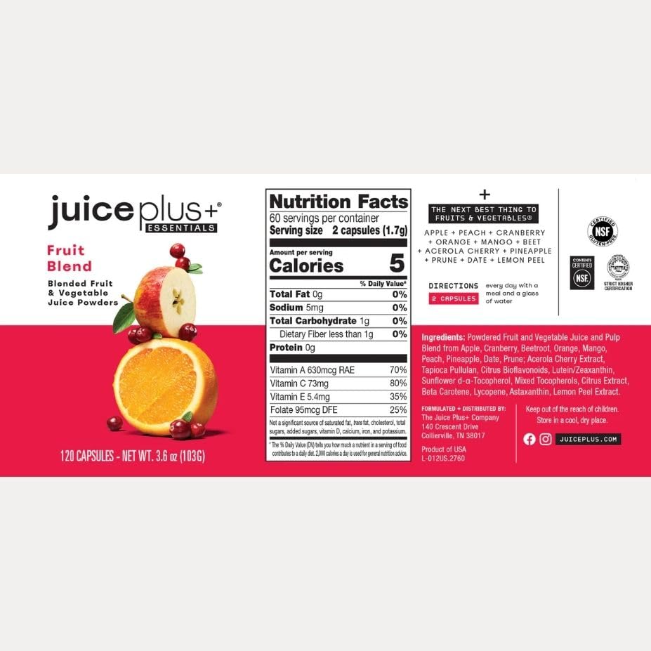 Juice Plus+ frasco junto a una regla para comparar tamaño y porciones claras