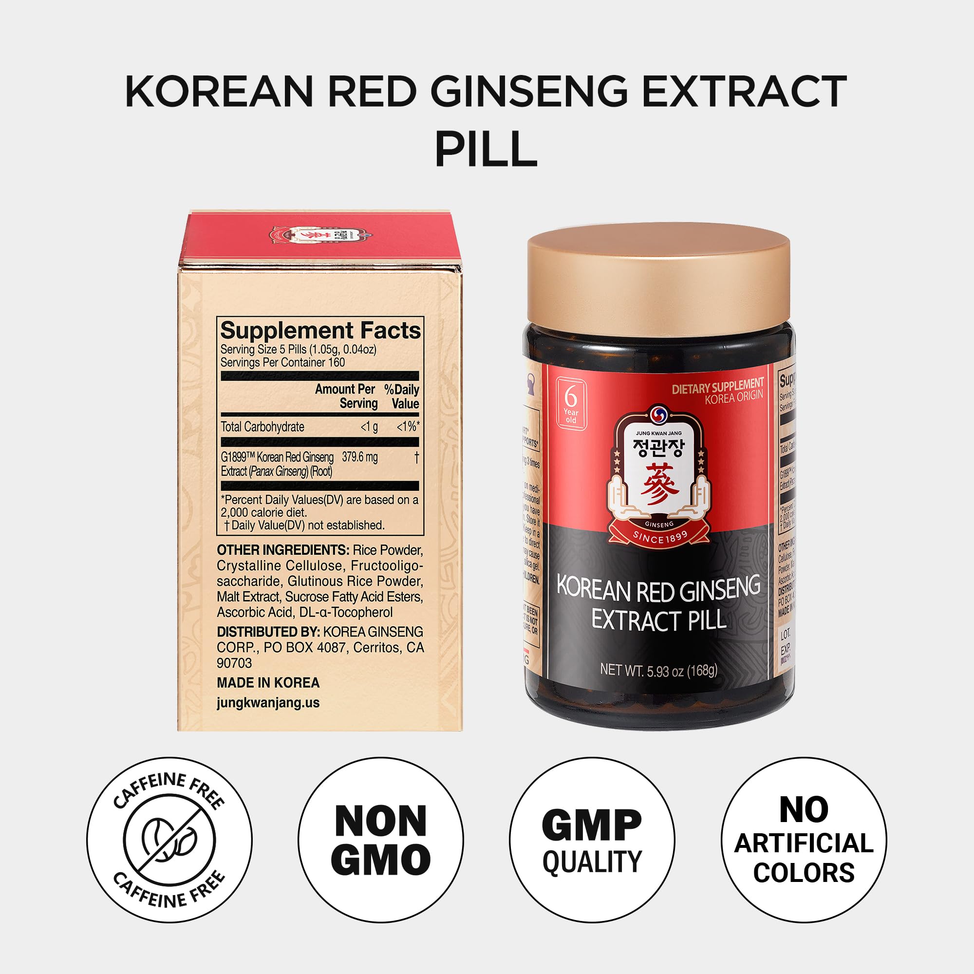JUNG KWAN JANG raíces de ginseng y polvo que muestran ingredientes naturales