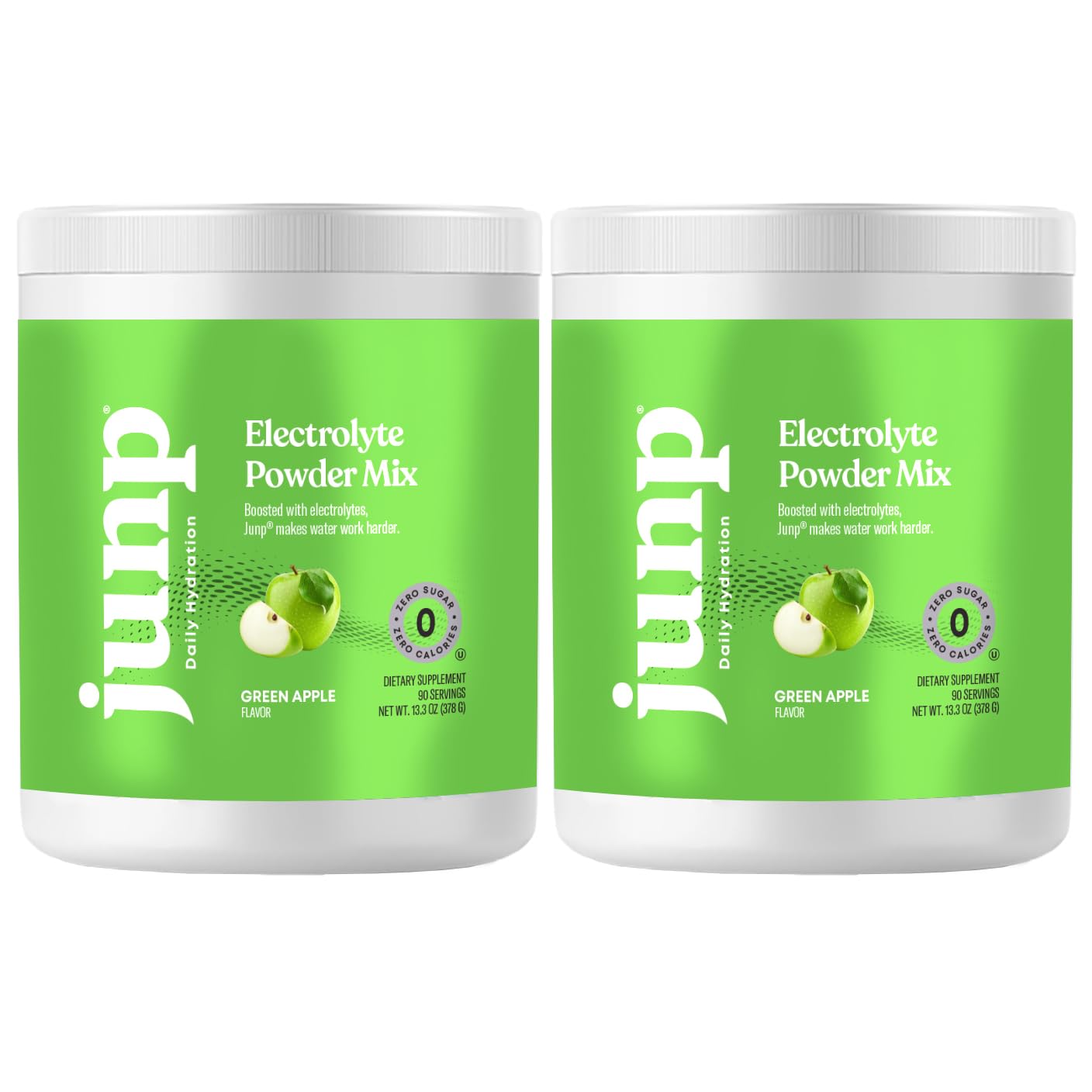 JUNP frente del envase sabor manzana verde mostrando presentación y ventaja de 180 porciones
