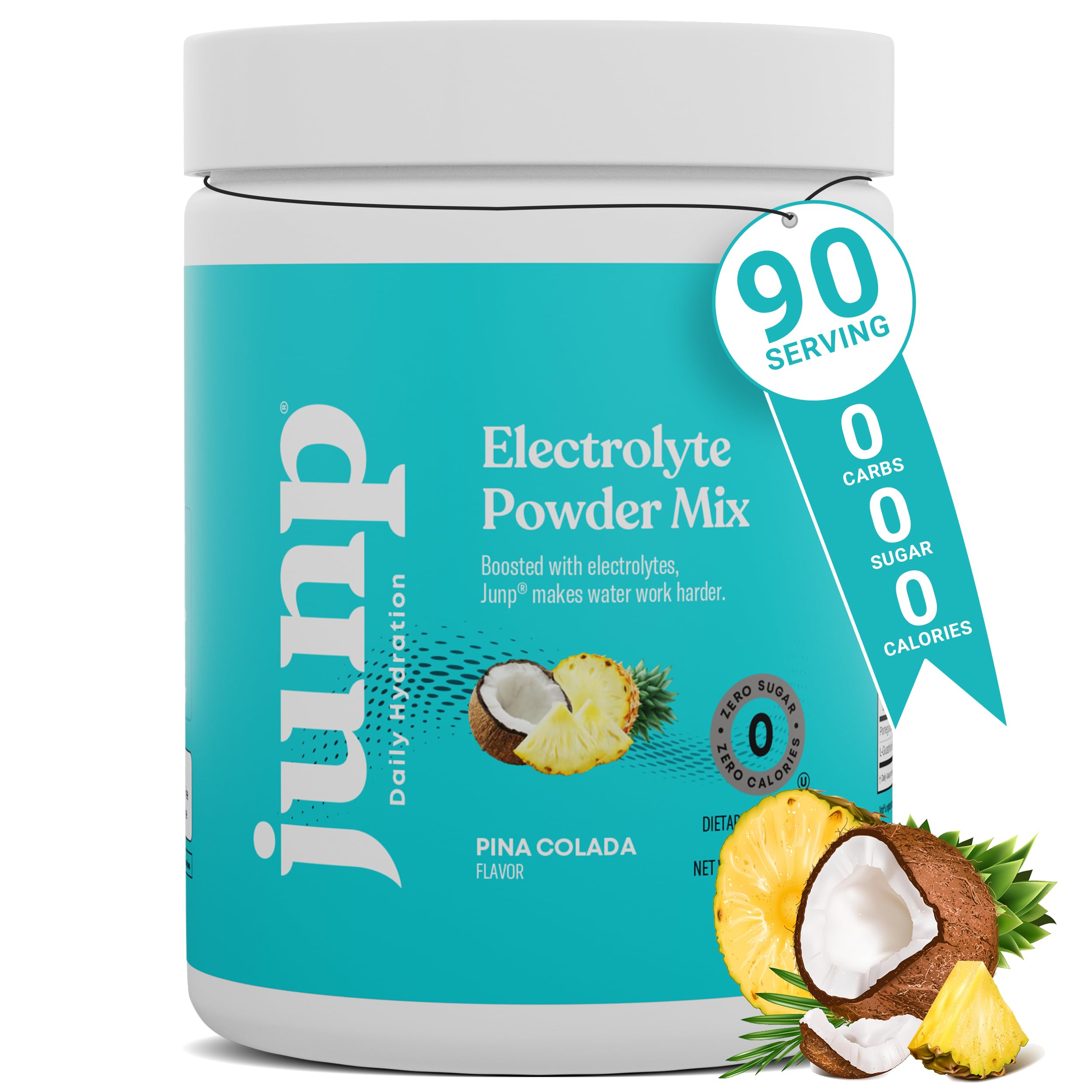 Envase JUNP Pina Colada frente mostrando marca y beneficio hidratación rápida
