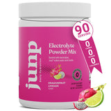 JUNP envase frontal Dragonfruit Limeade mostrando 90 servicios y diseño tropical