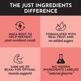 JUST INGREDIENTS envase junto a pesa para comparar tamaño y porciones