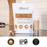 JUST INGREDIENTS batido servido mostrando sabor salted caramel y energía