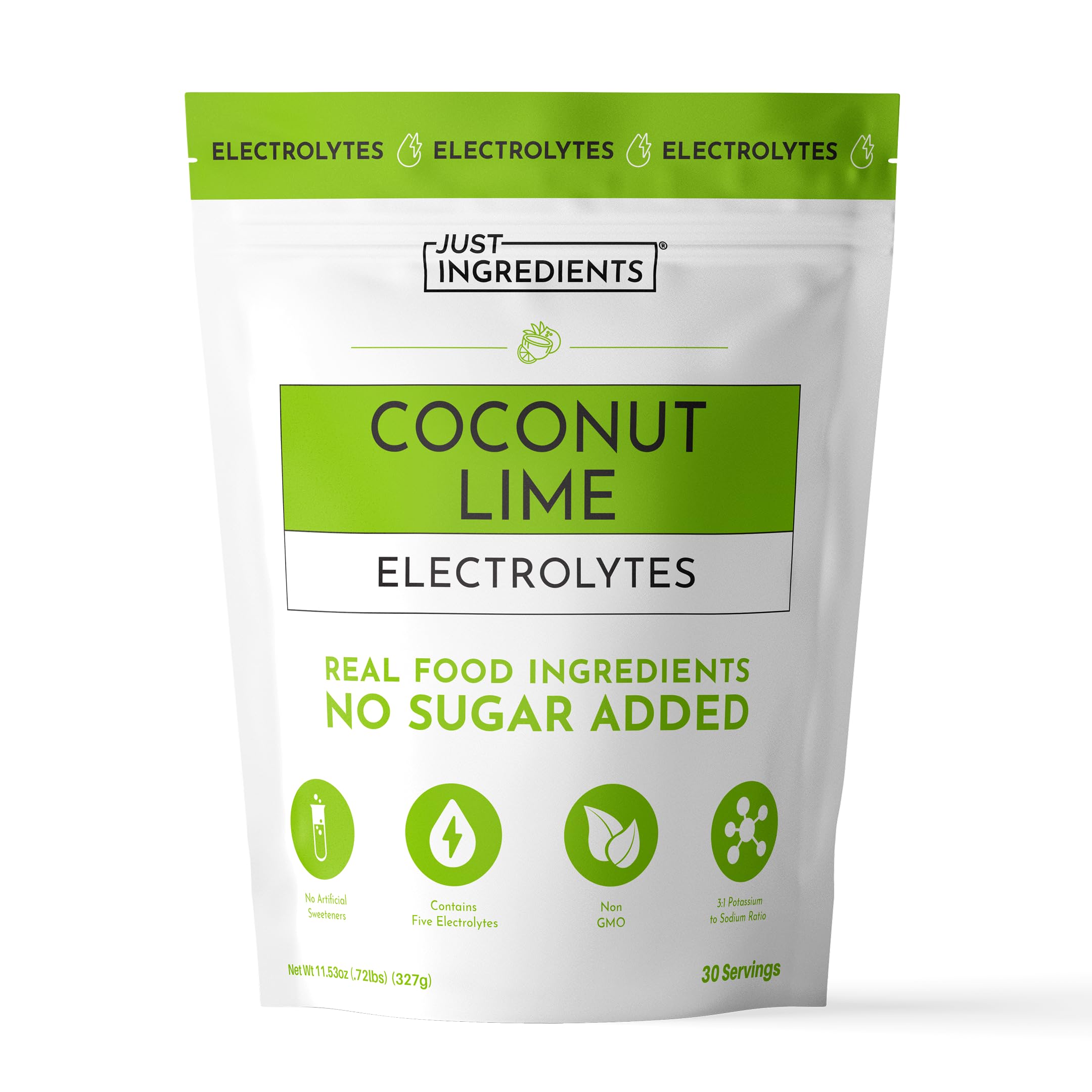 JUST INGREDIENTS envase frontal Coconut Lime mostrando etiqueta y beneficios
