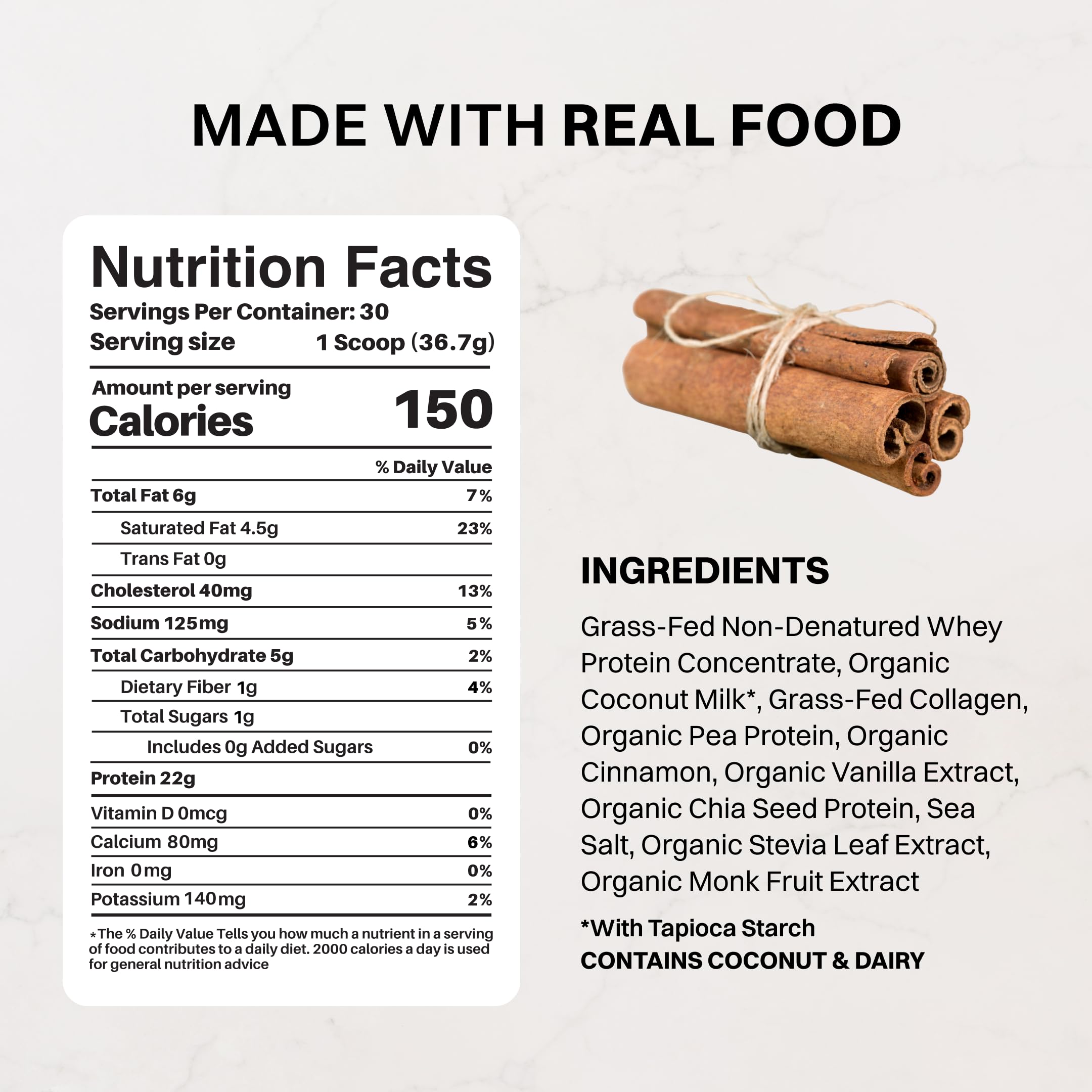 JUST INGREDIENTS cuchara con porción para medir 22 g de proteína por servicio
