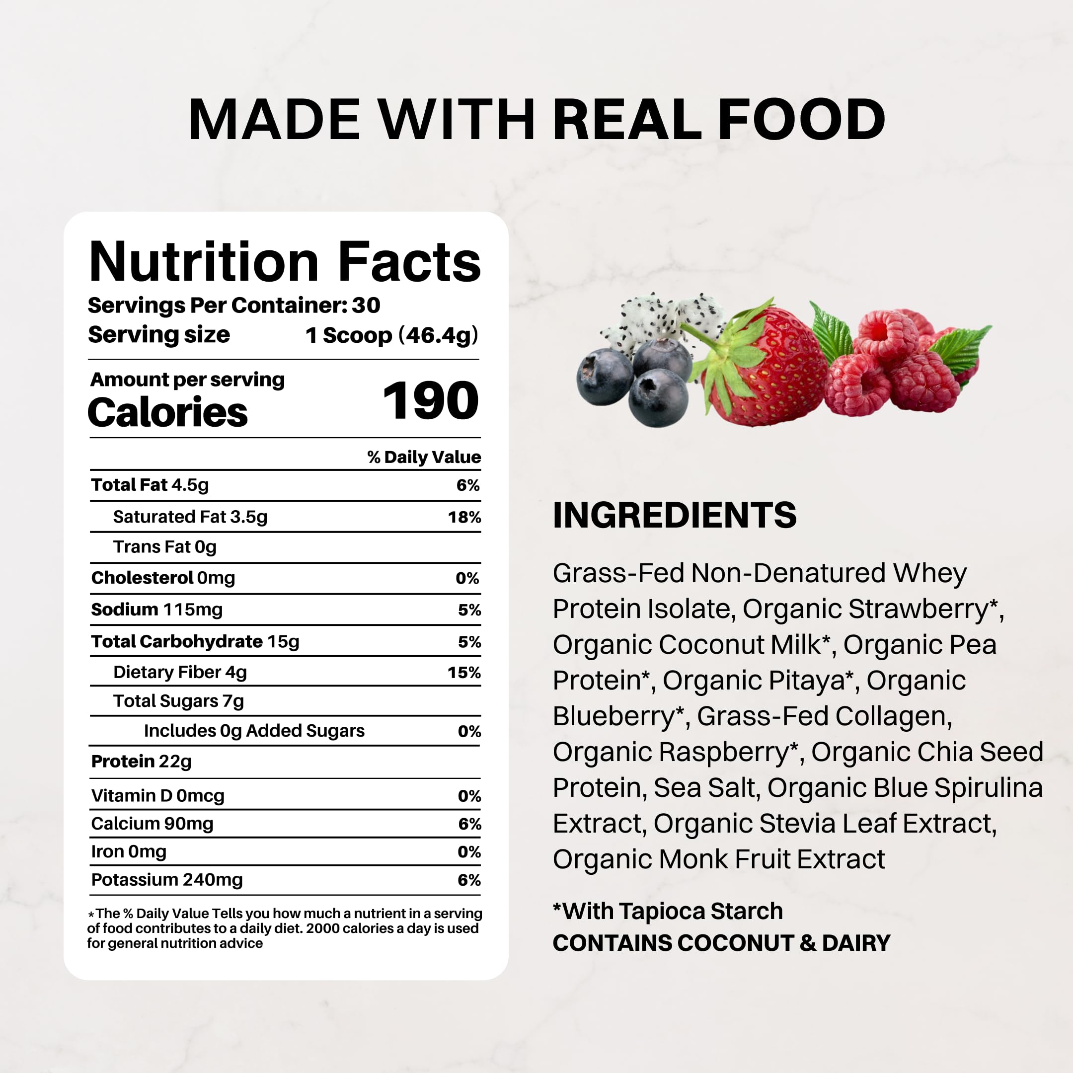JUST INGREDIENTS comparación de tamaño del envase y porciones en mesa
