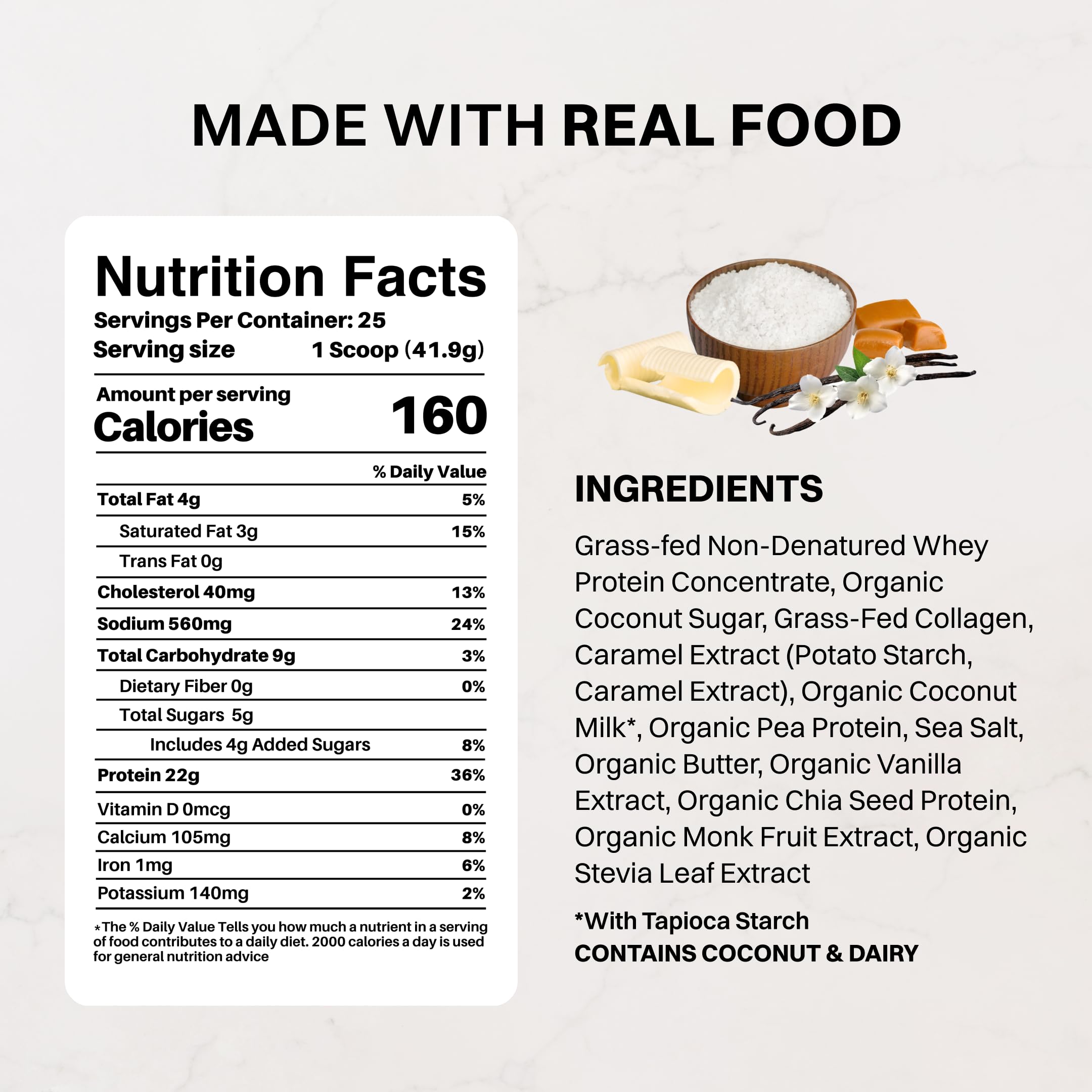 JUST INGREDIENTS frasco junto a una mano para comparar tamaño y raciones