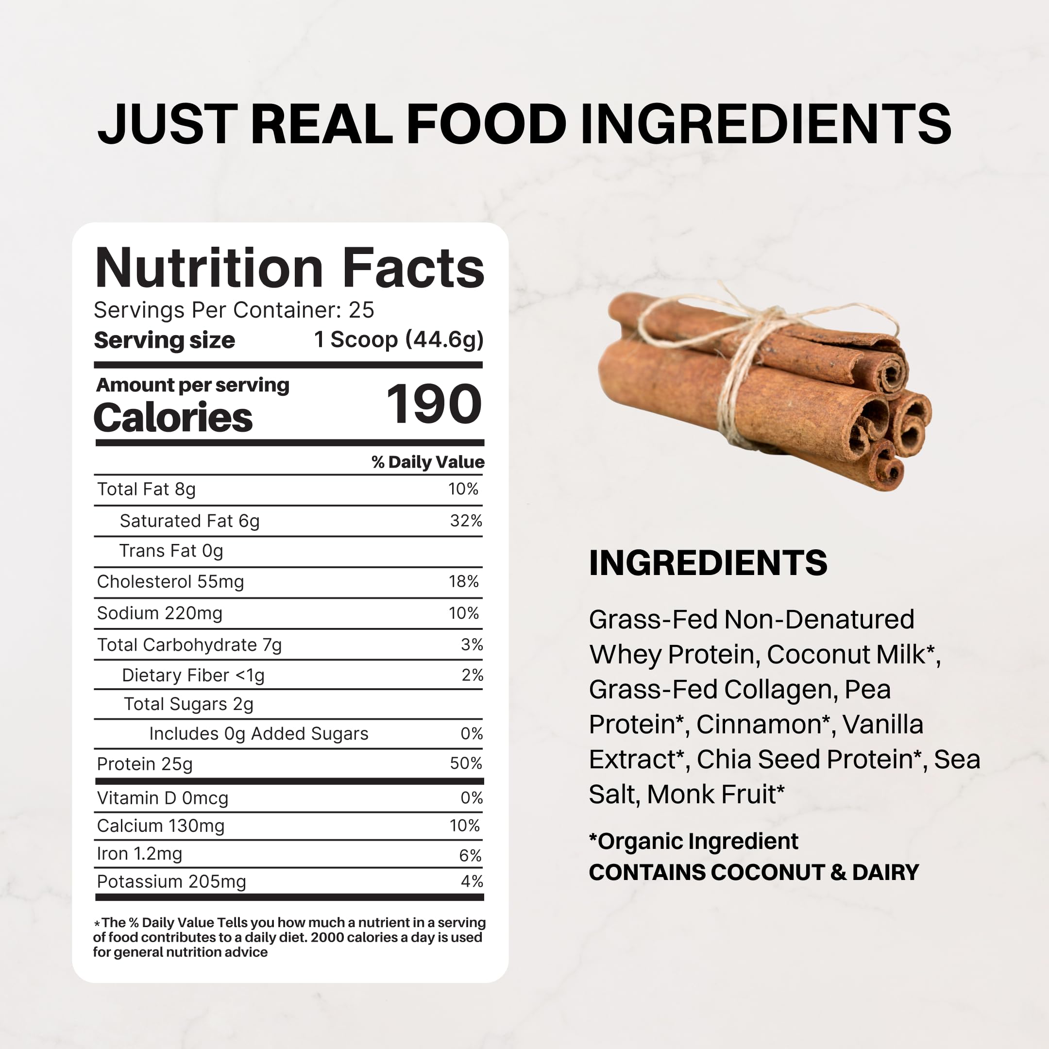 JUST INGREDIENTS etiqueta y talla del envase, información de ingredientes clara
