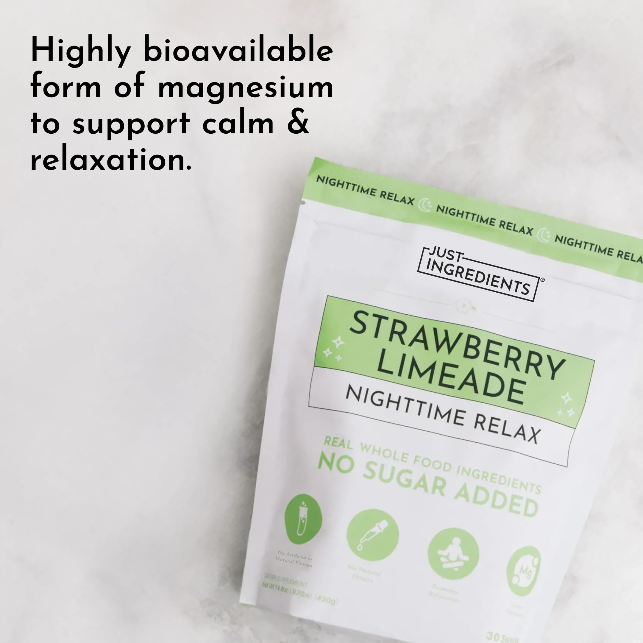 JUST INGREDIENTS envase abierto con scoop para comparar porciones