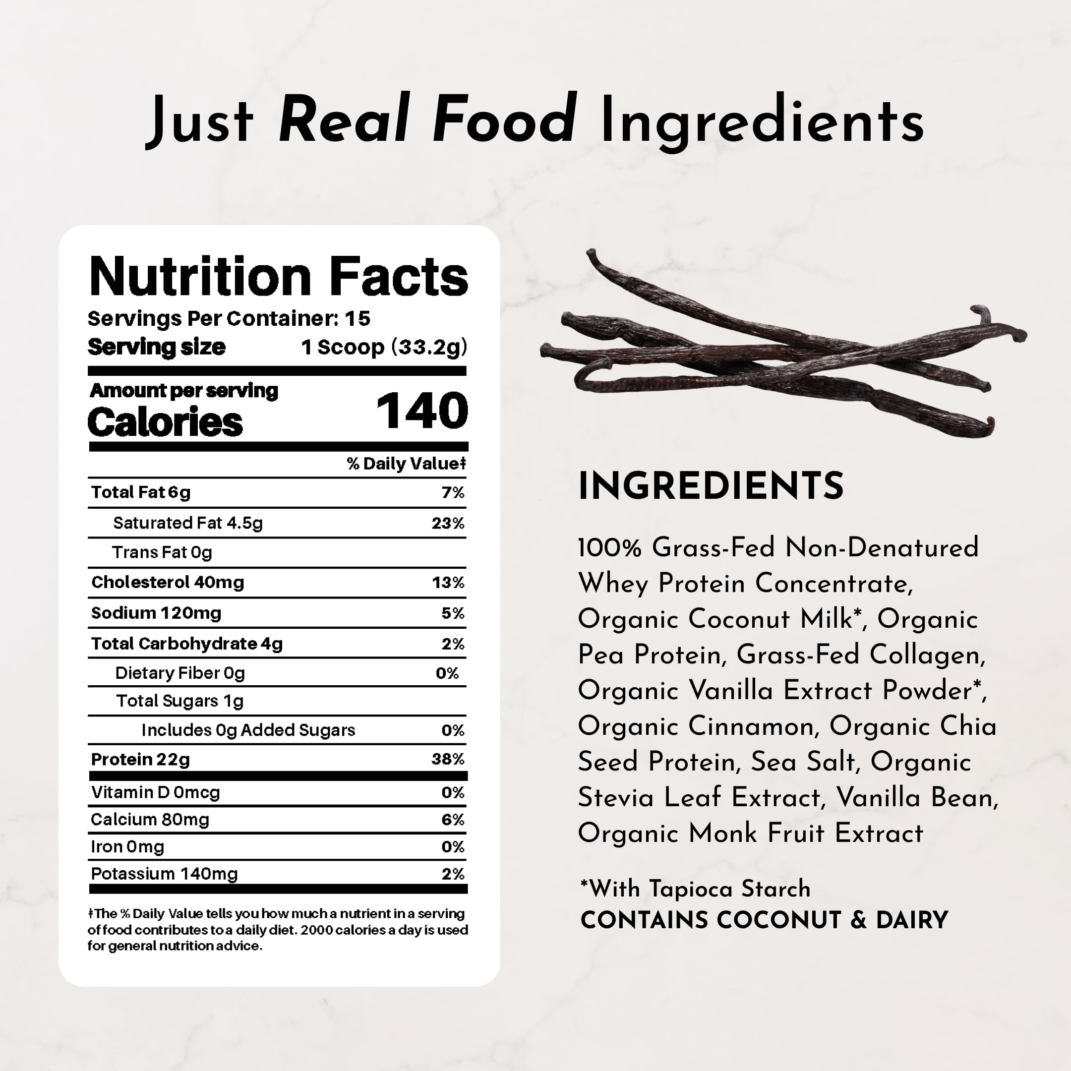 JUST INGREDIENTS comparación de tamaño con scoop para visualizar porciones y conveniencia