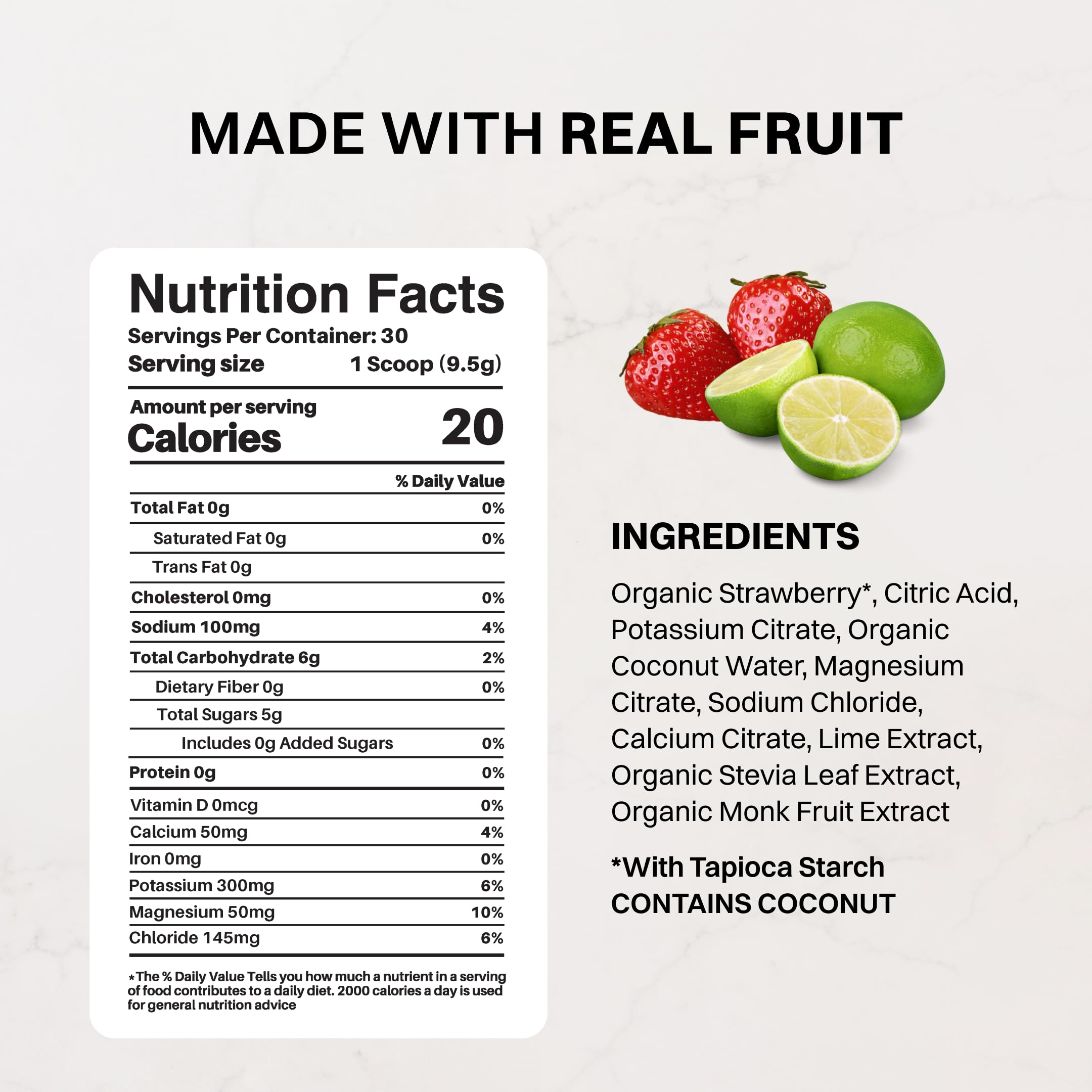 JUST INGREDIENTS bebida servida en vaso, refresca y repone electrolitos