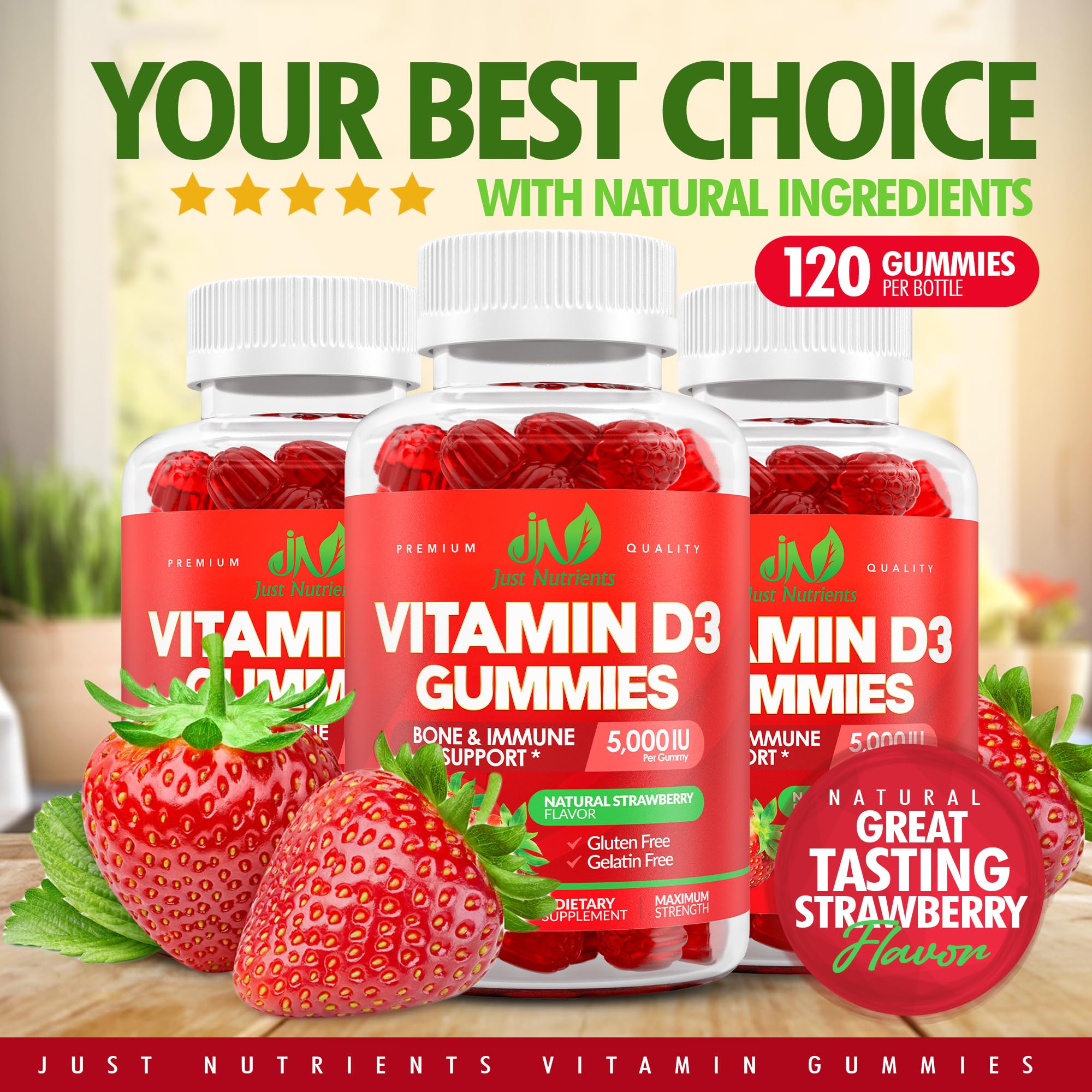 Just Nutrients etiqueta nutricional legible con información de 5.000 IU