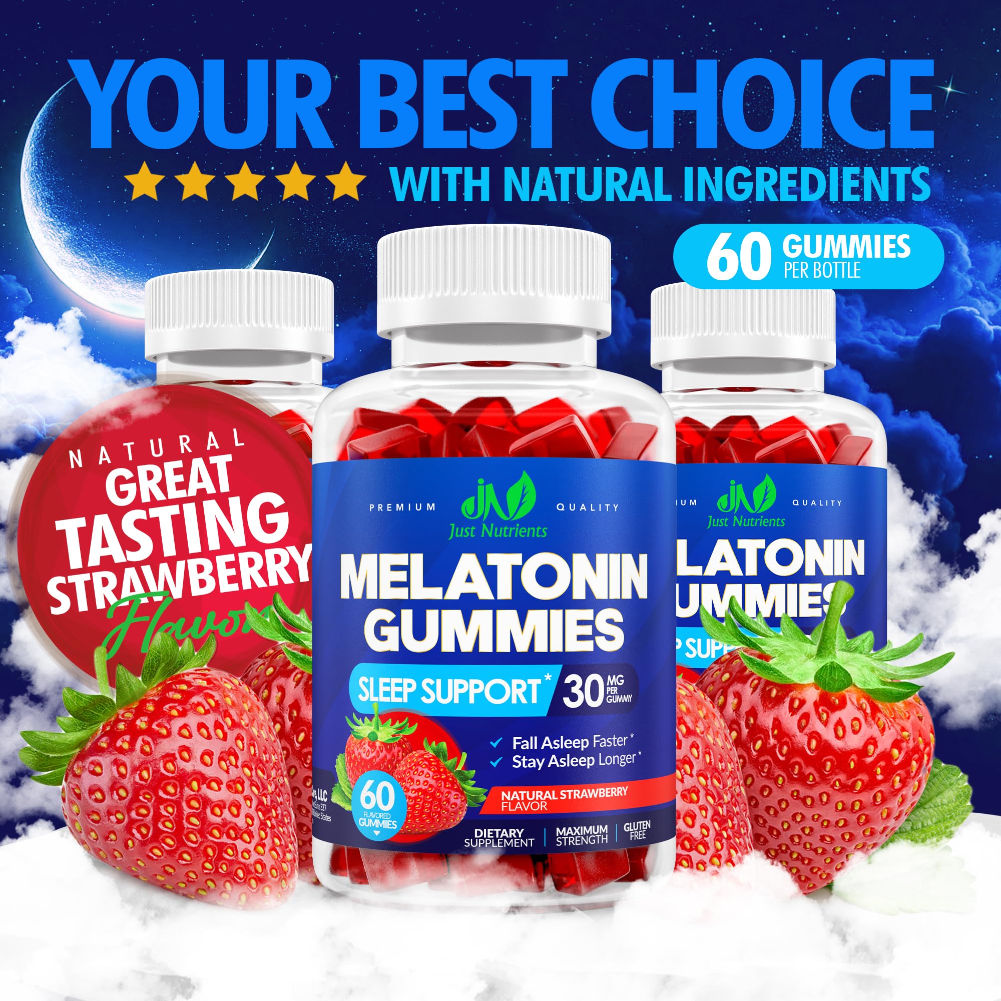 Just Nutrients gominola en mano mostrando tamaño y dosificación clara