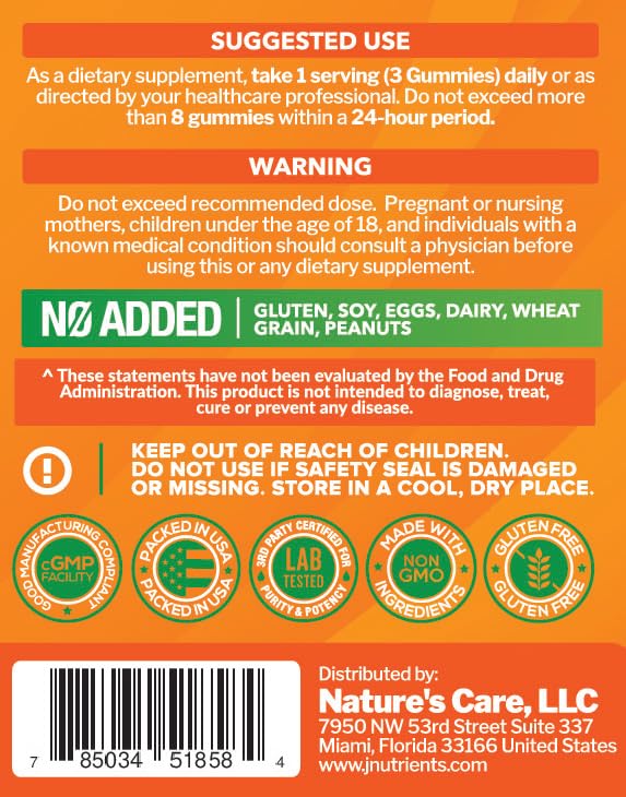 Just Nutrients gominolas sobre fondo naranja destacando sabor natural