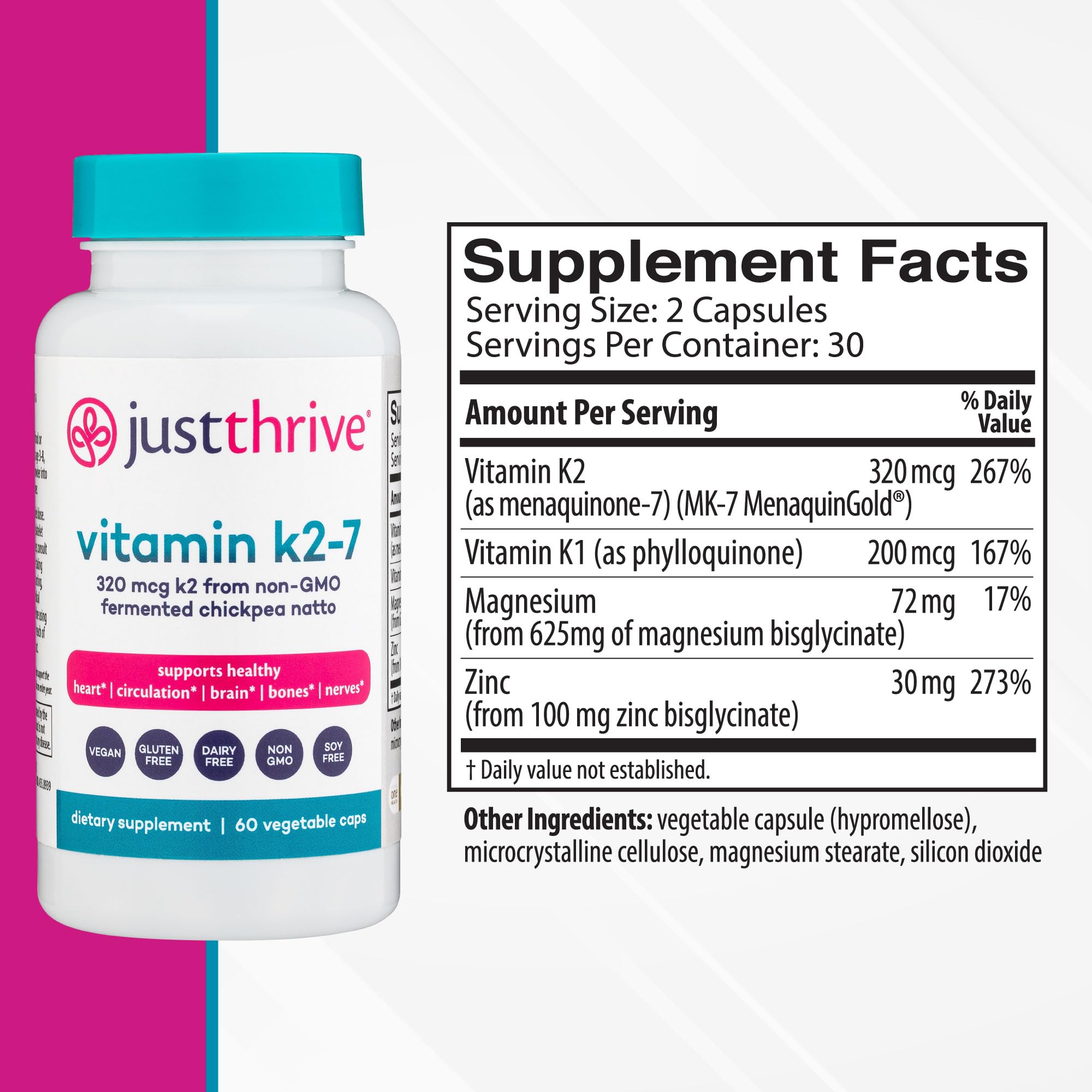 Just Thrive cápsulas vegetales en primer plano, fácil de tragar